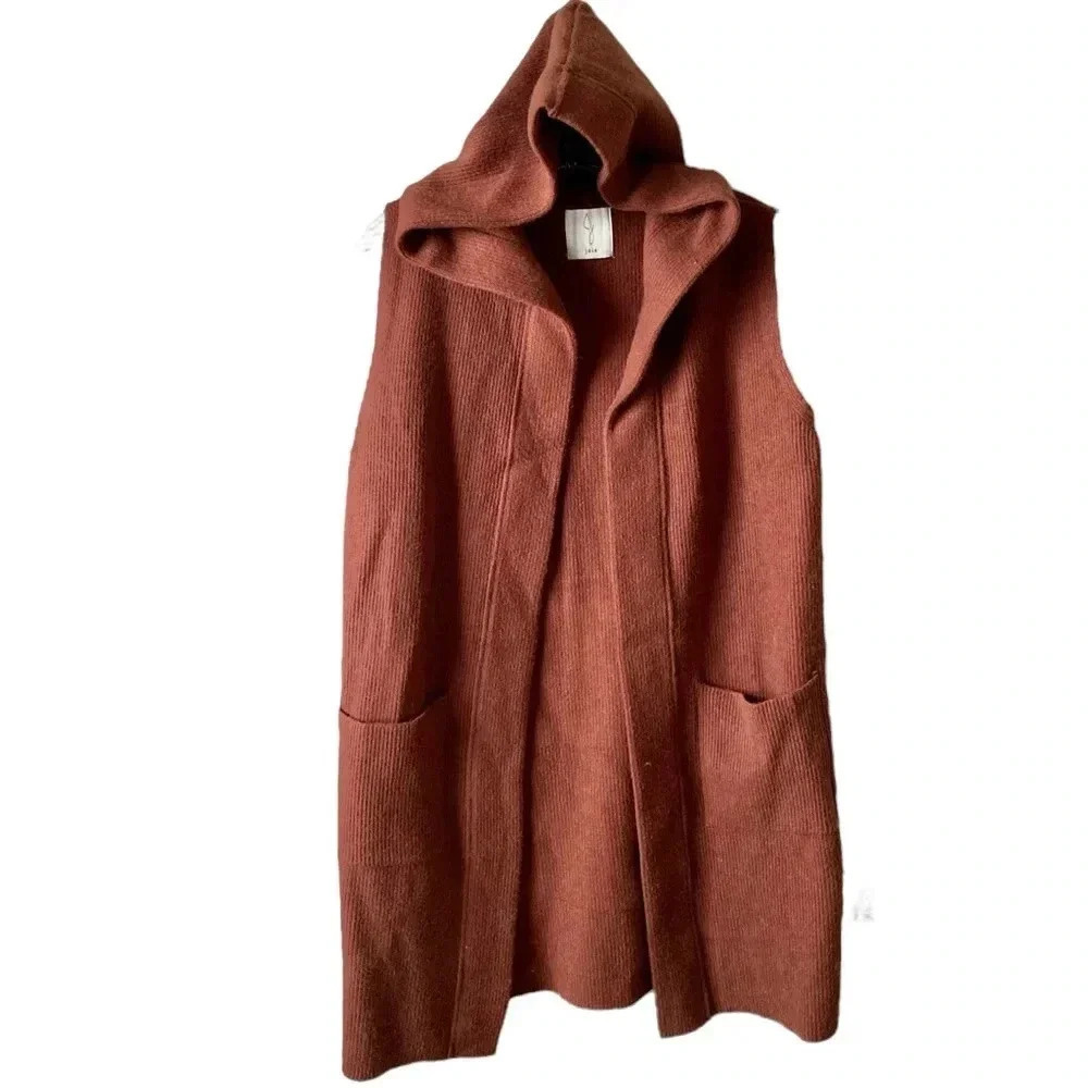 JOIE | Women’s Knit Sleeveless Open Front Hooded Longline Vest Size S